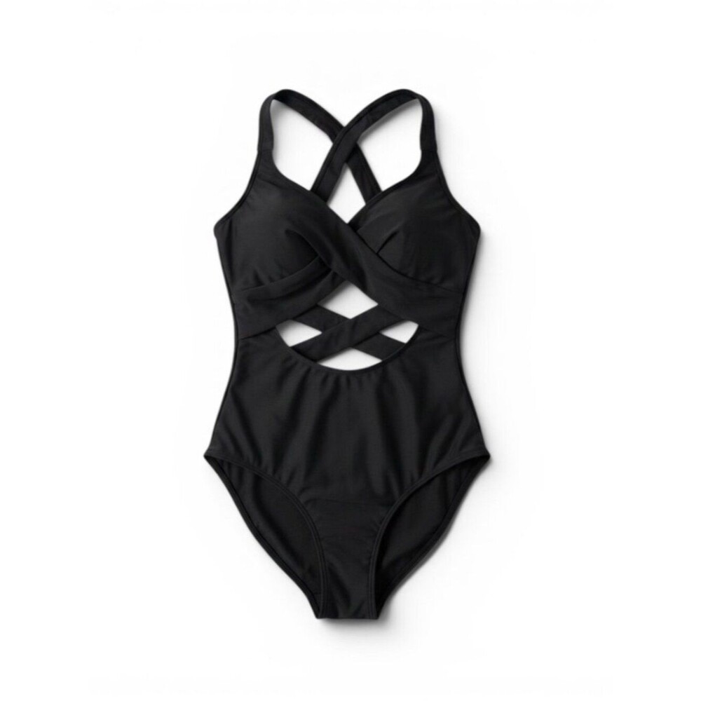 Black Crisscross One-Piece Swimsuit - Sleek Coverage